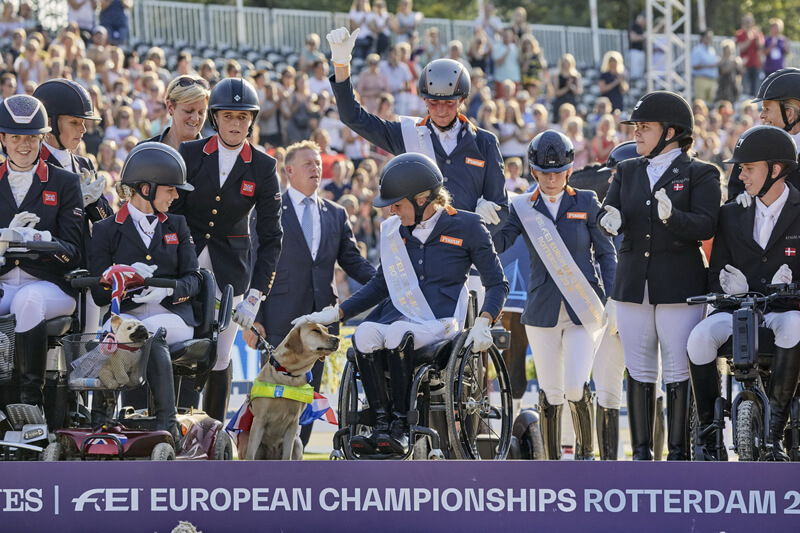 The Netherlands take gold in front of their home crowd in the team competition at the Longines FEI Para Dressage European Championships Rotterdam (NED) on Saturday 24 August. Photo by FEI/Liz Gregg