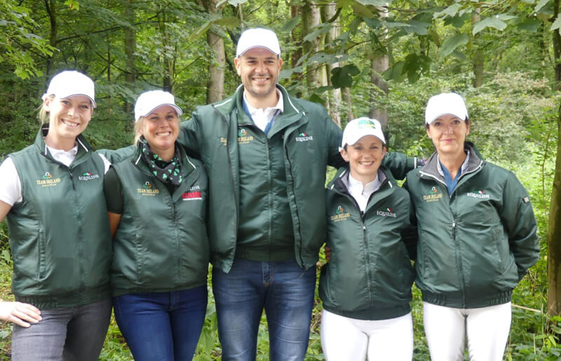 The Irish Dressage team (l-r): Kate Dwyer, Heike Holstein, Milan Djordjevic (chef d’equipe), Judy Reynolds and Anna Merveldt, pictured in Rotterdam where they secured Olympic qualification for Tokyo 2020.