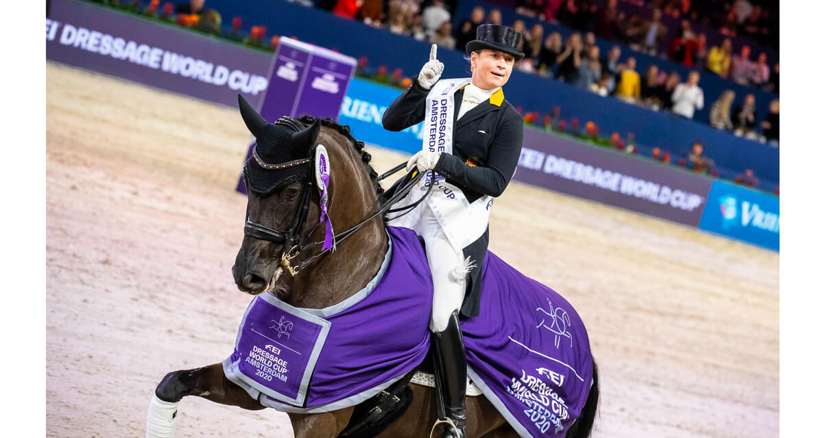 Yep, we’ve done it again! Three-time series champions Isabell Werth and Weihegold OLD celebrated their fifth consecutive victory at the FEI Dressage World Cup™ 2019/2020 Western European League qualifier in Amsterdam (NED). (FEI/DigiShots)