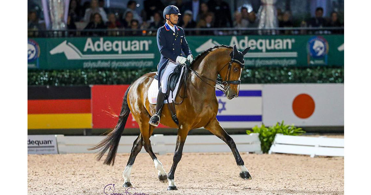 Steffen Peters and Suppenkasper wow the crowds with their freestyle routine and are rewarded with a win in the FEI Grand Prix Freestyle CDI-W. (©️Susan Stickle)