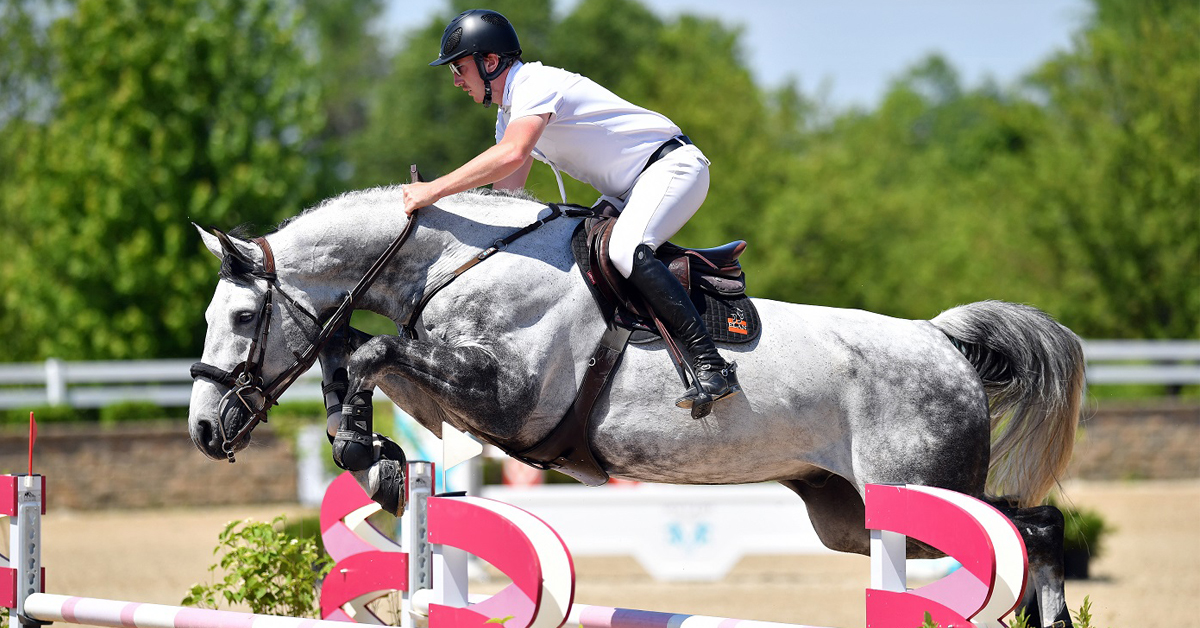 Jordan Coyle & his new ride ARISO placed second in the $50,000 HITS Grand Prix. (ESI Photography)