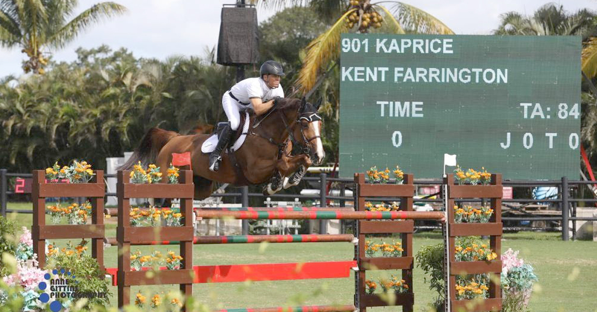 Kent Farrington clinched another victory aboard Kaprice, this time on the Derby Field in the $24,999 Osphos® Grand Prix. (©Anne Gittins Photography)