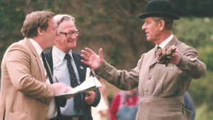 Pictured in 1992 - (L to R) Brian Giles of the Daily Mail, Alan Smith from the Daily Telegraph and HRH Prince Philip, Duke of Edinburgh. (Photo: Peter Hogan)