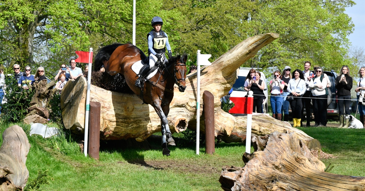 Rosalind Canter and Lordships Graffalo jumping a cross-country fence at Badminton.