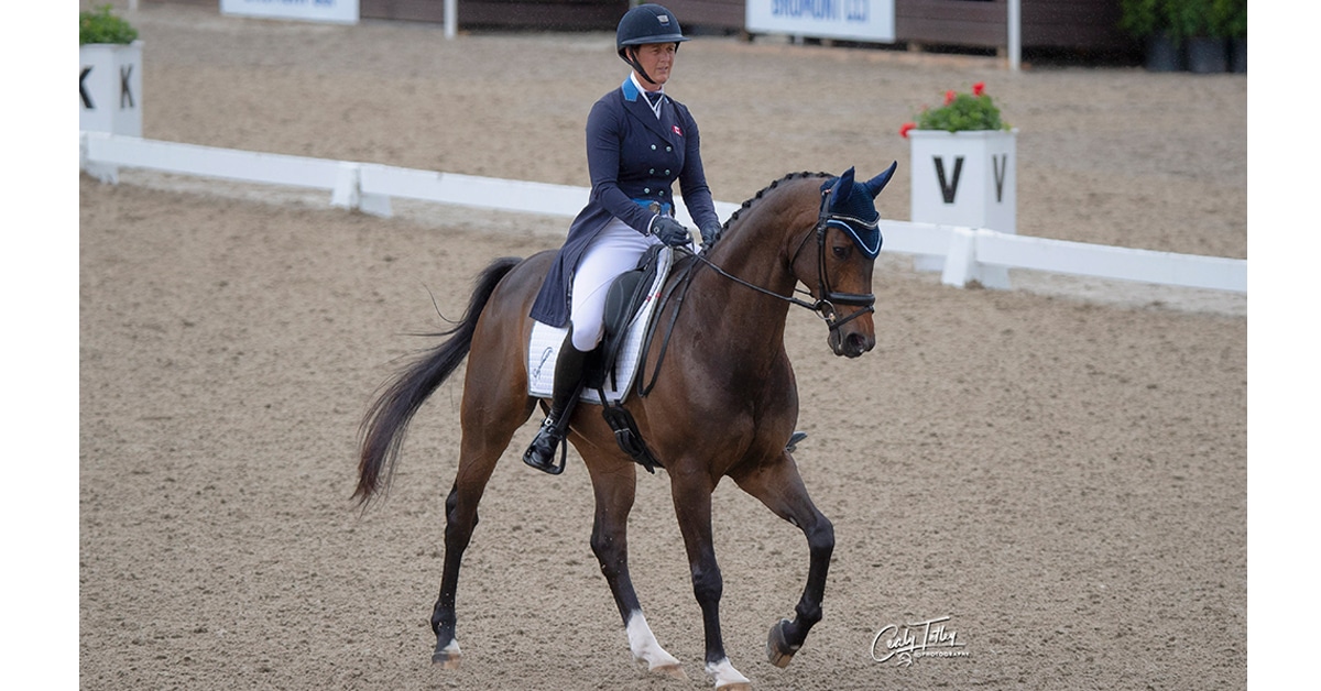 Colleen Loach riding FE Golden Eye in the dressage arena at Bromont.