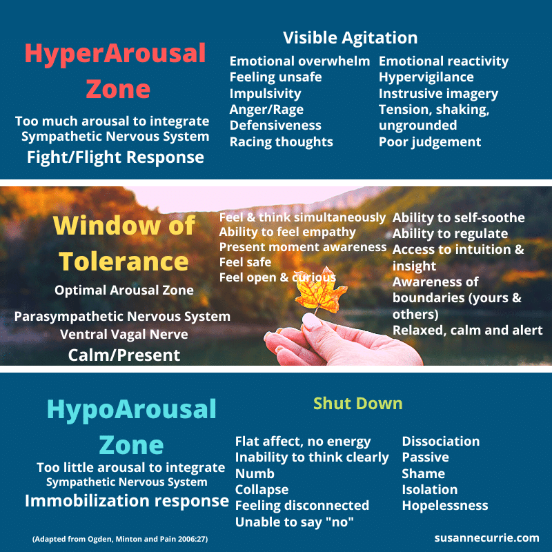 Hyper, hypo arousal and tolerance chart.