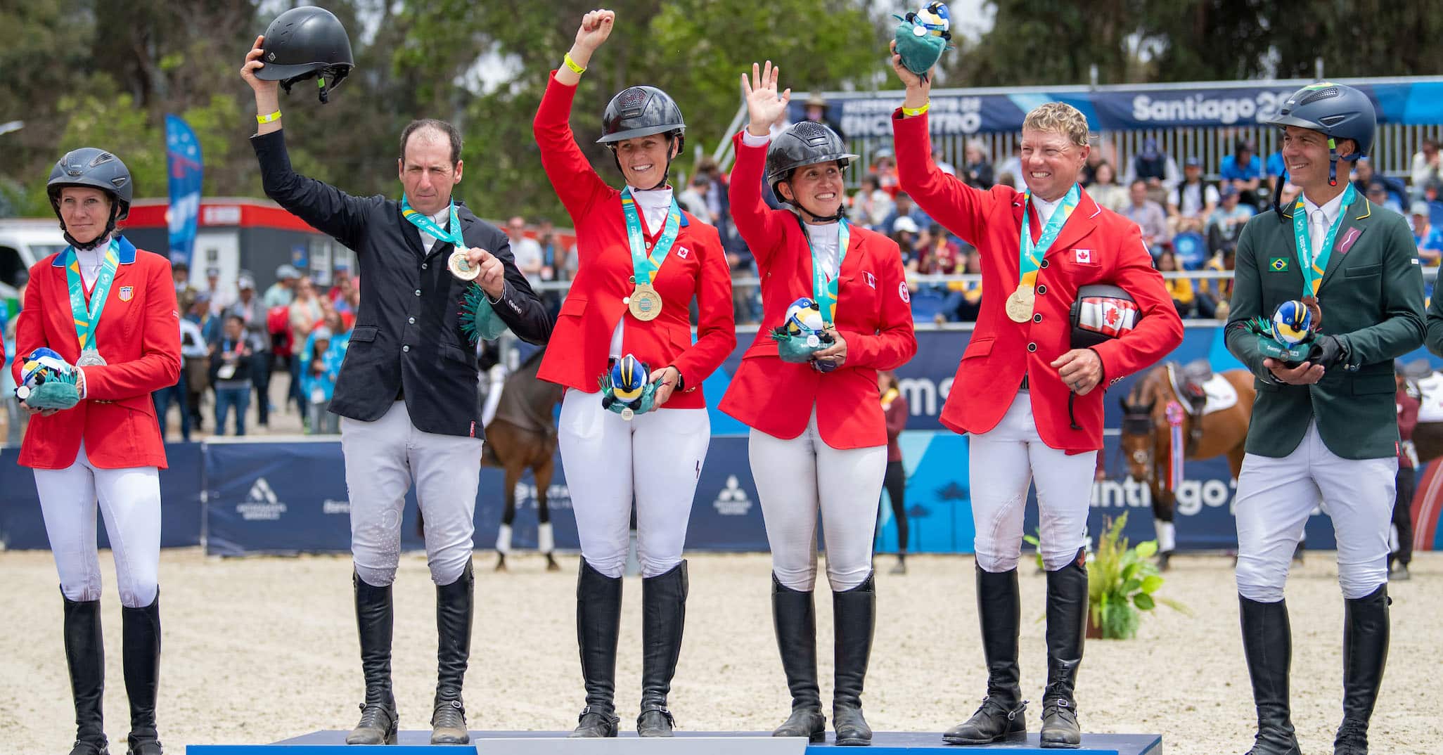 The Canadian eventing team on the podium in Chile.