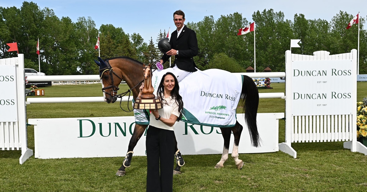 A horse and rider during the presentation at Spruce Meadows.